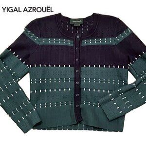 Yigal Azrouel thick textured knit cardigan, hunter green, navy. S/M